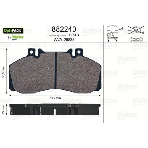 VALEO Bremsbelagsatz, Scheibenbremse OPTIPACK 882240