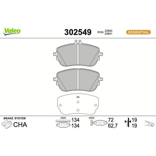 VALEO Bremsbelagsatz, Scheibenbremse ESSENTIAL 302549