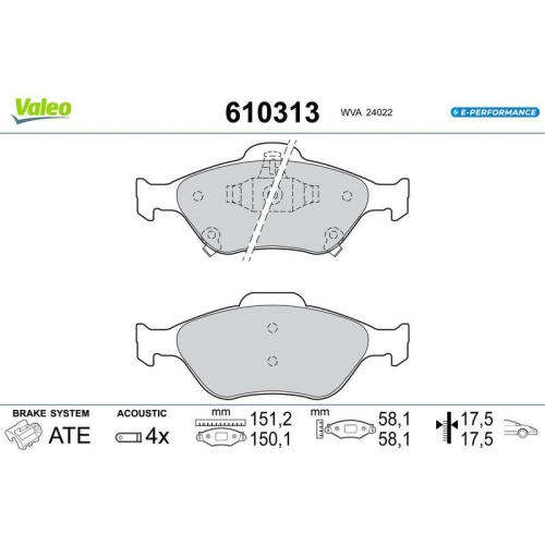 VALEO Bremsbelagsatz, Scheibenbremse E-PERFORMANCE 610313