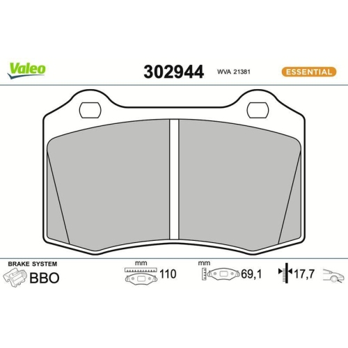 VALEO Bremsbelagsatz, Scheibenbremse ESSENTIAL 302944
