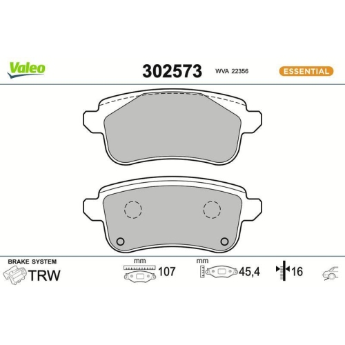 VALEO Bremsbelagsatz, Scheibenbremse ESSENTIAL 302573