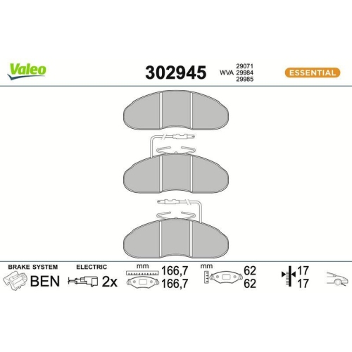 VALEO Bremsbelagsatz, Scheibenbremse ESSENTIAL 302945