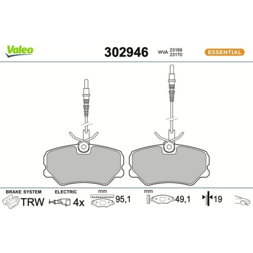 VALEO Bremsbelagsatz, Scheibenbremse ESSENTIAL 302946