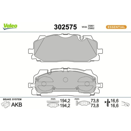 VALEO Bremsbelagsatz, Scheibenbremse ESSENTIAL 302575