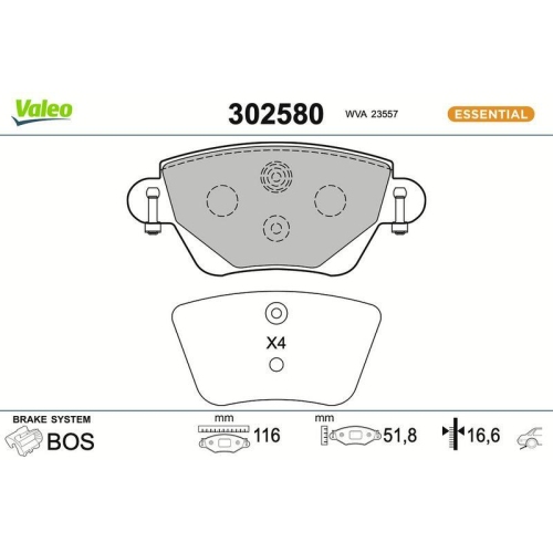 VALEO Bremsbelagsatz, Scheibenbremse ESSENTIAL 302580