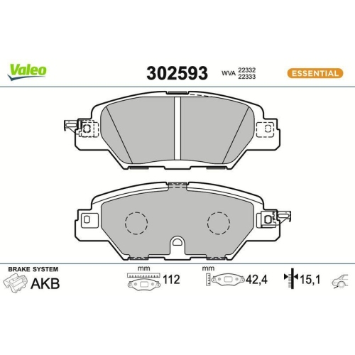 VALEO Bremsbelagsatz, Scheibenbremse ESSENTIAL 302593
