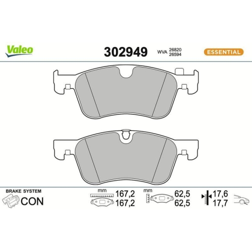 VALEO Bremsbelagsatz, Scheibenbremse ESSENTIAL 302949