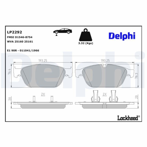 DELPHI Bremsbelagsatz, Scheibenbremse LP2292