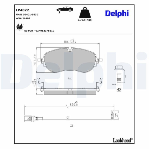 DELPHI Bremsbelagsatz, Scheibenbremse LP4022