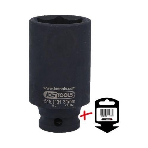 1/2 Zoll Sechskant-Kraft-Stecknuss, lang, 31mm auf H&auml;nger KS TOOLS 515.1131-E