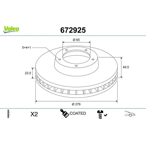 VALEO Bremsscheibe COATED 672925