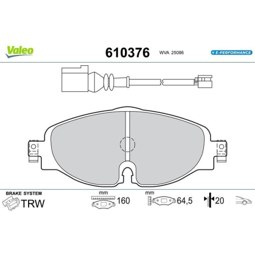 VALEO Bremsbelagsatz, Scheibenbremse E-PERFORMANCE 610376