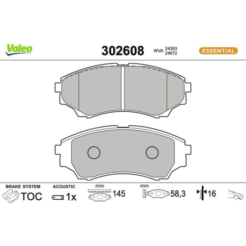 VALEO Bremsbelagsatz, Scheibenbremse ESSENTIAL 302608