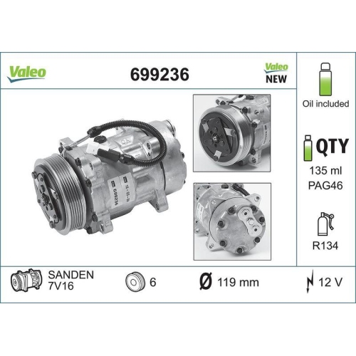 VALEO Kompressor, Klimaanlage VALEO CORE-FLEX 699236