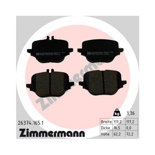 ZIMMERMANN Bremsbelagsatz, Scheibenbremse 26374.165.1