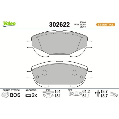 VALEO Bremsbelagsatz, Scheibenbremse ESSENTIAL 302622