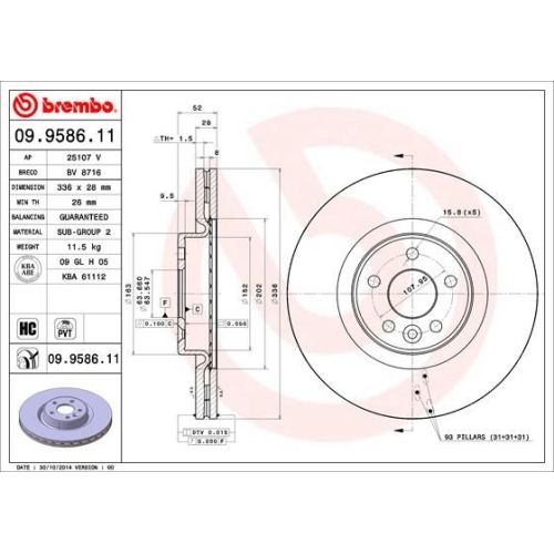 BREMBO Bremsscheibe PRIME LINE - UV Coated 09.9586.11