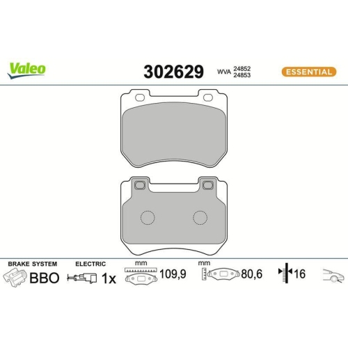 VALEO Bremsbelagsatz, Scheibenbremse ESSENTIAL 302629