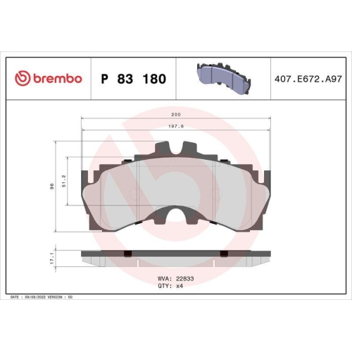BREMBO Bremsbelagsatz, Scheibenbremse PRIME LINE P 83 180