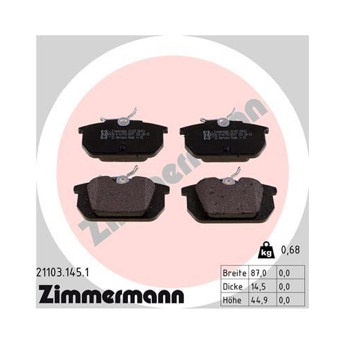 ZIMMERMANN Bremsbelagsatz, Scheibenbremse 21103.145.1