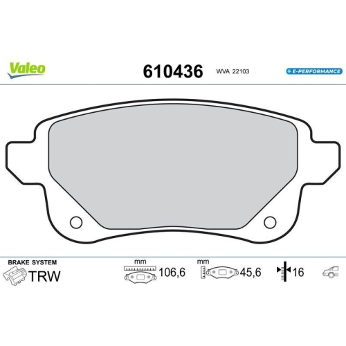 VALEO Bremsbelagsatz, Scheibenbremse E-PERFORMANCE 610436
