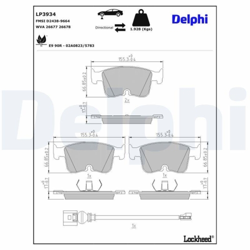 DELPHI Bremsbelagsatz, Scheibenbremse LP3934