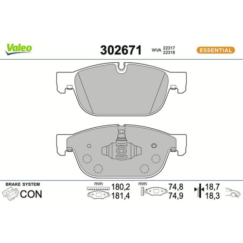 VALEO Bremsbelagsatz, Scheibenbremse ESSENTIAL 302671