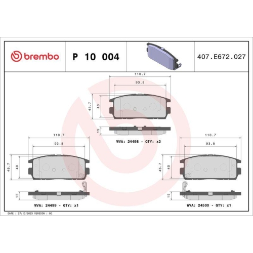 BREMBO Bremsbelagsatz, Scheibenbremse PRIME LINE P 10 004