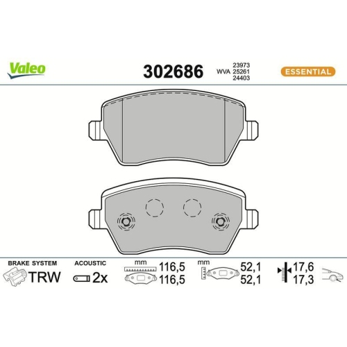 VALEO Bremsbelagsatz, Scheibenbremse ESSENTIAL 302686