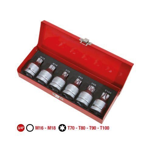 3/4 Zoll Kraft-Bit-Stecknuss-Satz, 6-tlg, Torx+Vielzahn, mit Bohrung KS TOOLS
