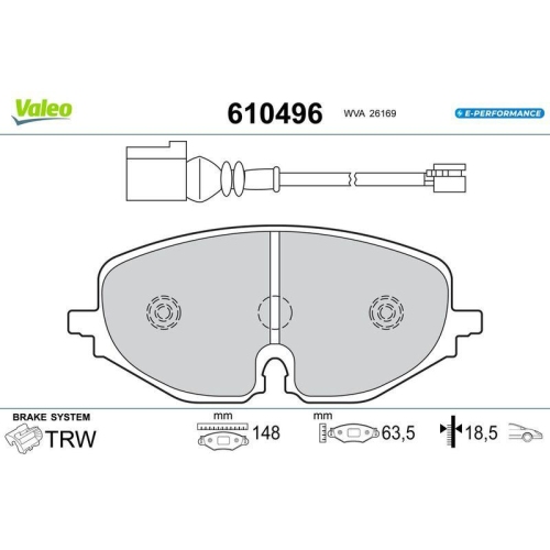 VALEO Bremsbelagsatz, Scheibenbremse E-PERFORMANCE 610496