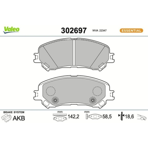 VALEO Bremsbelagsatz, Scheibenbremse ESSENTIAL 302697