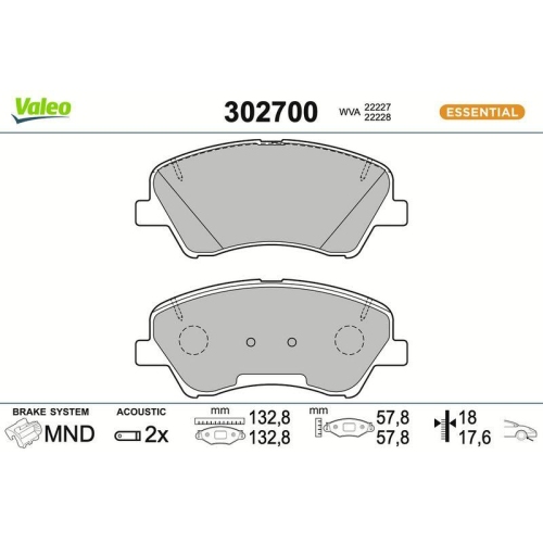 VALEO Bremsbelagsatz, Scheibenbremse ESSENTIAL 302700