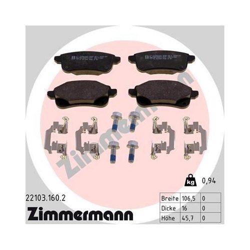 ZIMMERMANN Bremsbelagsatz, Scheibenbremse 22103.160.2