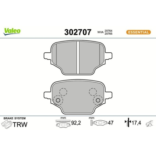 VALEO Bremsbelagsatz, Scheibenbremse ESSENTIAL 302707