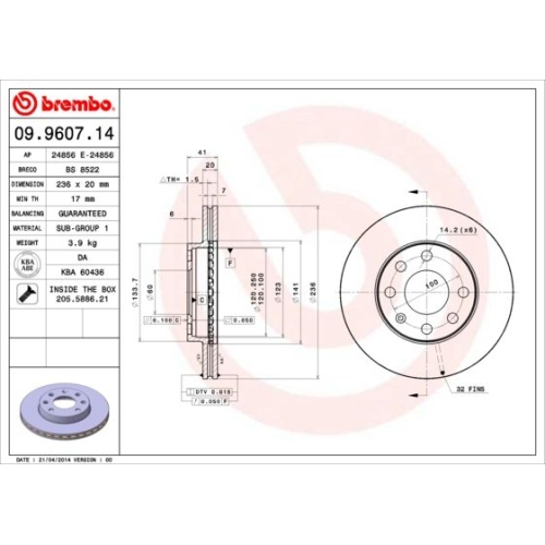BREMBO Bremsscheibe PRIME LINE 09.9607.14