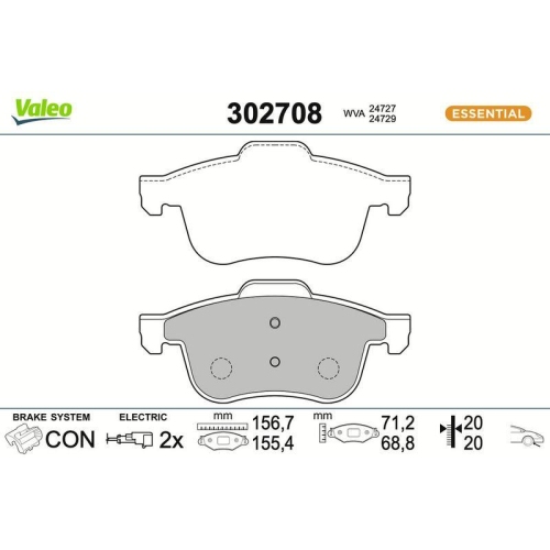 VALEO Bremsbelagsatz, Scheibenbremse ESSENTIAL 302708