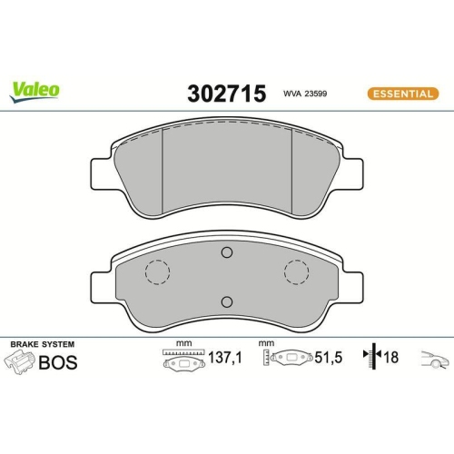 VALEO Bremsbelagsatz, Scheibenbremse ESSENTIAL 302715