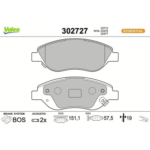 VALEO Bremsbelagsatz, Scheibenbremse ESSENTIAL 302727