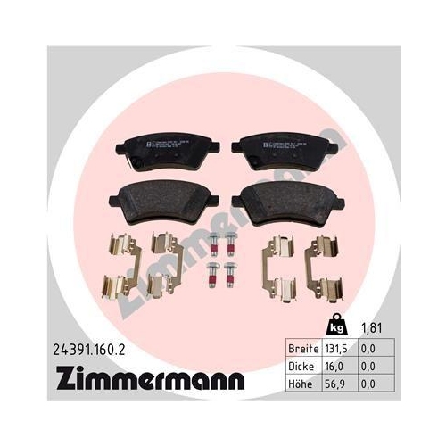 ZIMMERMANN Bremsbelagsatz, Scheibenbremse 24391.160.2