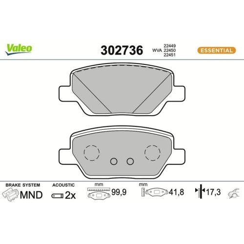 VALEO Bremsbelagsatz, Scheibenbremse ESSENTIAL 302736
