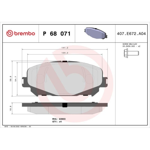 BREMBO Bremsbelagsatz, Scheibenbremse PRIME LINE P 68 071