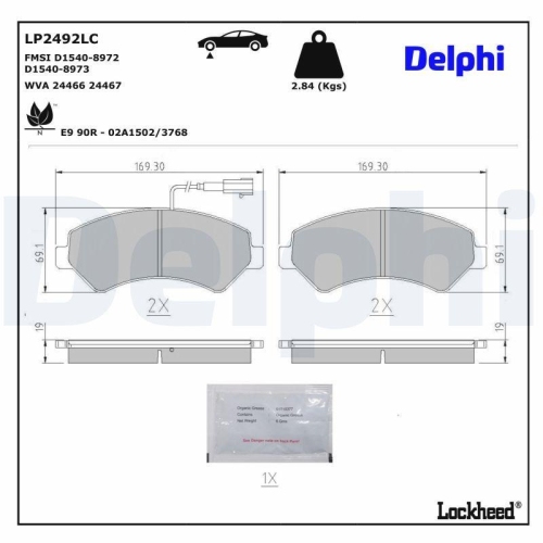 DELPHI Bremsbelagsatz, Scheibenbremse Professional + LP2492LC