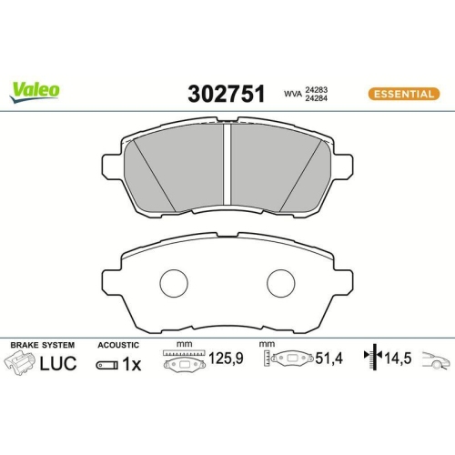 VALEO Bremsbelagsatz, Scheibenbremse ESSENTIAL 302751