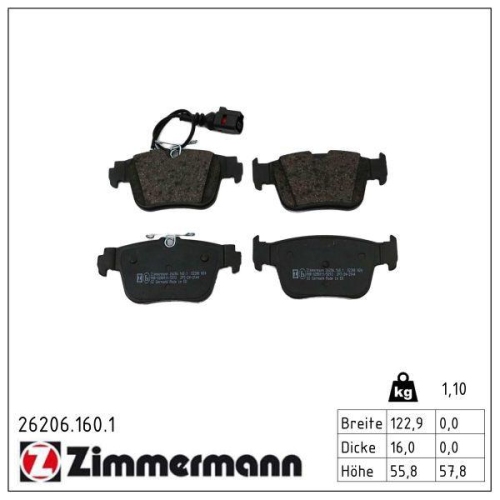 ZIMMERMANN Bremsbelagsatz, Scheibenbremse 26206.160.1