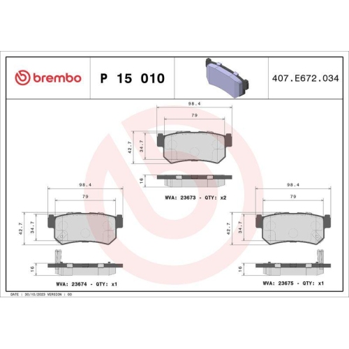 BREMBO Bremsbelagsatz, Scheibenbremse PRIME LINE P 15 010