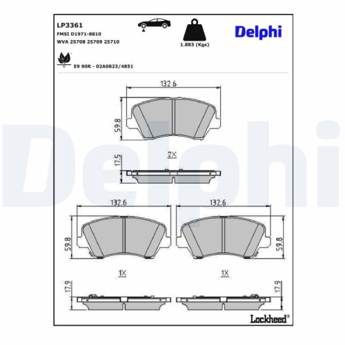 DELPHI Bremsbelagsatz, Scheibenbremse LP3361