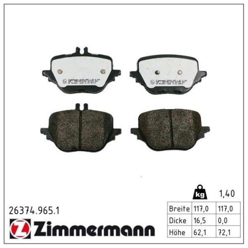 ZIMMERMANN Bremsbelagsatz, Scheibenbremse rd:z 26374.965.1