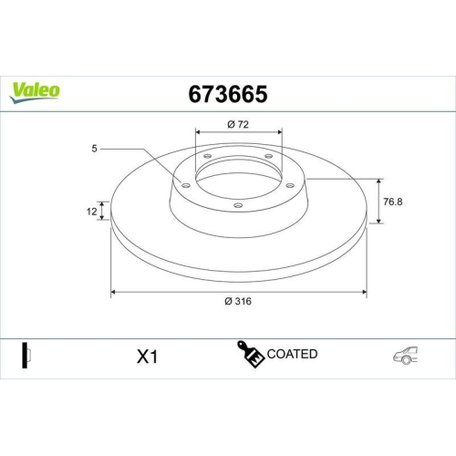 VALEO Bremsscheibe COATED 673665