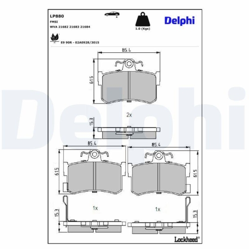DELPHI Bremsbelagsatz, Scheibenbremse LP880